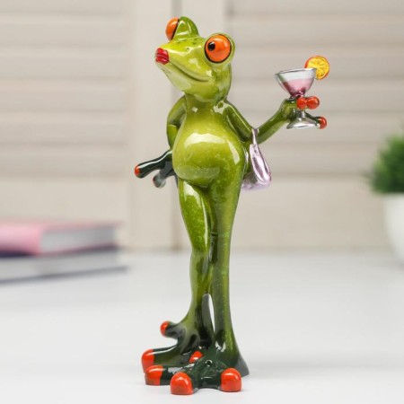 Souvenir Polystone Lak "Frog with a glass of wine" 15.5x7.5x8.3 cm-1