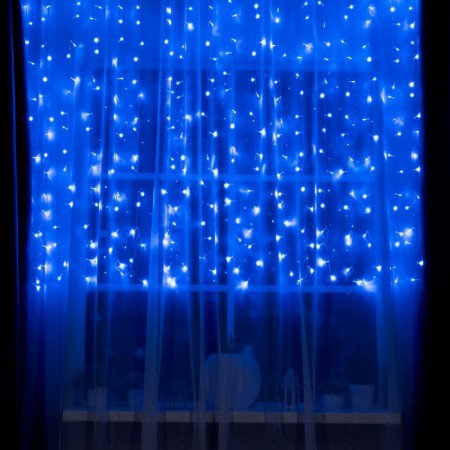 Garland "Curtain" 2 × 1.5 m, IP20, transparent thread, 360 LED, glow blue, 8 modes, 220 V