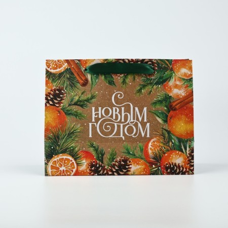 Craft vertical package “Happy New Year”, tangerines, MS 18 x 23 x 10 cm, New Year-3