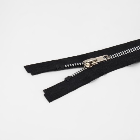 Lightning "Tractor", No. 5, connective, decorative link "Akuli tooth", castle machine, 80 cm, black/silver color-1