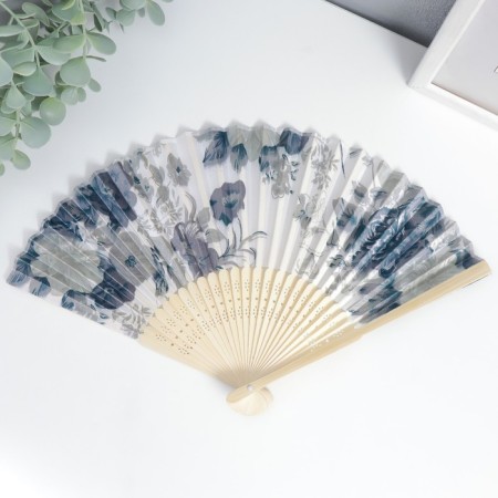 Fan bamboo, textiles h = 21 cm "flowers" with a cover, black and white-1