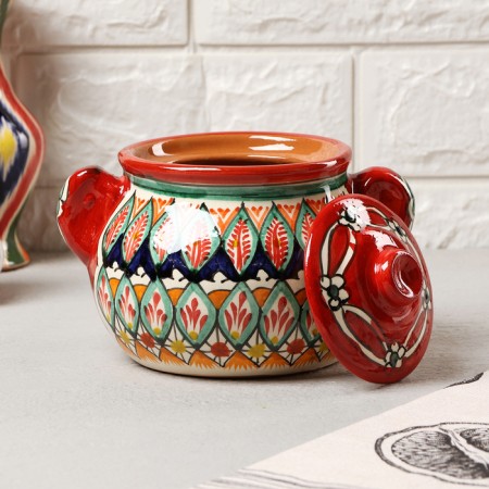 Sugar of Rishtan ceramics "Patterns", 500 ml, red-1