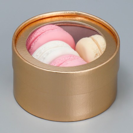Makarun box, confectionery packaging tube with a window, “gold”, 12 x 12 x 5 cm-3