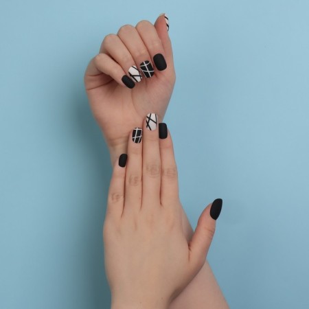 Black overhead nails, 12 pcs, with adhesive plates, soft square shape, black/white color-10