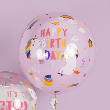 The ball is polymer with a valve 18 ’’ Deco Bubble, “unicorns”, transparent, crystal, 1 pc. in the unit.-1