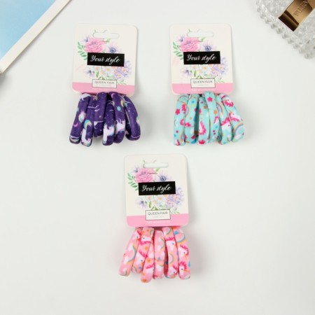 Hair elastic band "Lina" (set 6 pcs) Fairytale print, 4 cm, mix-1