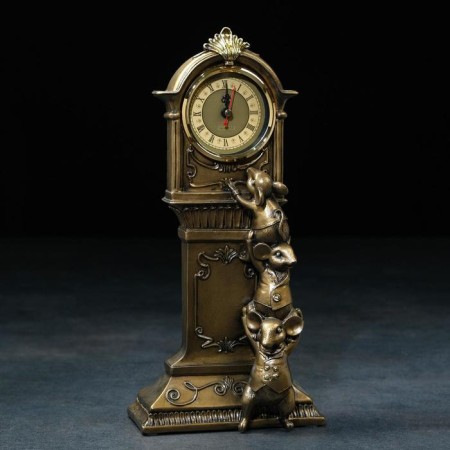 Watch of desktop fireplaces "Clock with mice", 9 x 16 x 34 cm, bronze