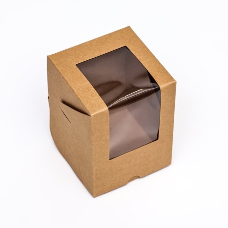 Packaging for one cupcake with a window, craft, 12.5 x 9.5 x 9.5 cm-1