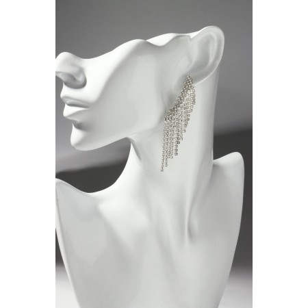 Hanging earrings with rhinestones "Eternal radiance" waterfall, white color in silver-2