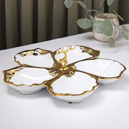 Menzhitsa ceramic 5 cells "Golden Deer", 31 × 31 × 4.5 cm, white color-1