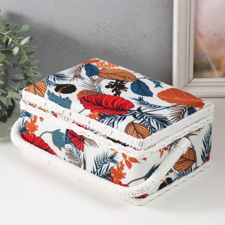 Casket for needlework "Tropical leaves" 24x16x11 cm-6