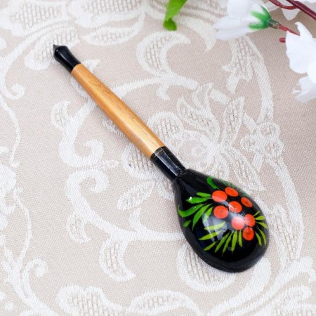 A wooden spoon "Chernushka", small, Khokhloma, mix-5