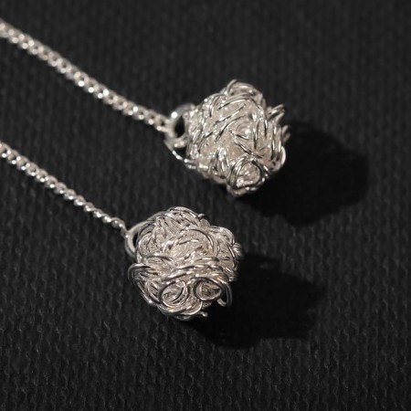 Earrings Metal "chains" balls, color silver-2
