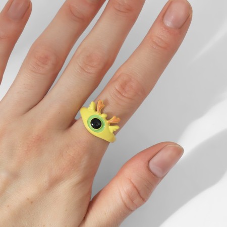 Ring "Monster" deer horns, green color, dimensionless-2