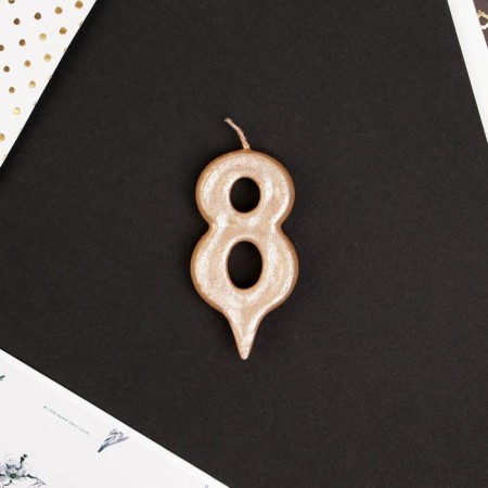 Candle for the cake, number "8", champagne.