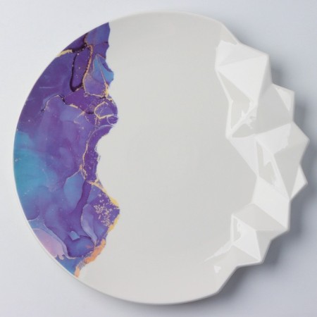 Ceramic dish for serving “marble”, white-blue, 27 cm, white color-1