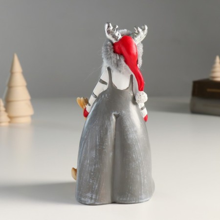 Suvenir Polystone "Santa Claus in a hat with horns and assistant deer" 8.5x8x17 cm-2