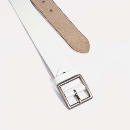Women's belt, width 3.5 cm, screw, buckle metal, white color-1