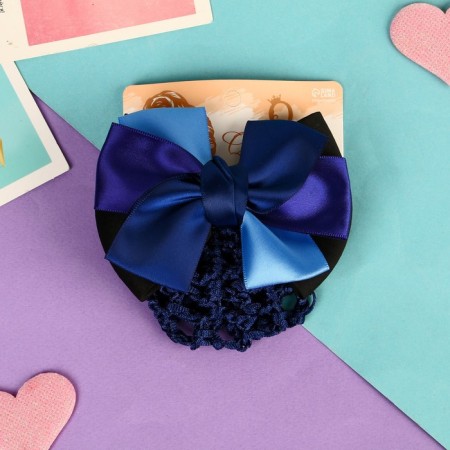 Halfish hair clip "Bow" with a mesh for a bundle, D-10 cm, blue-2