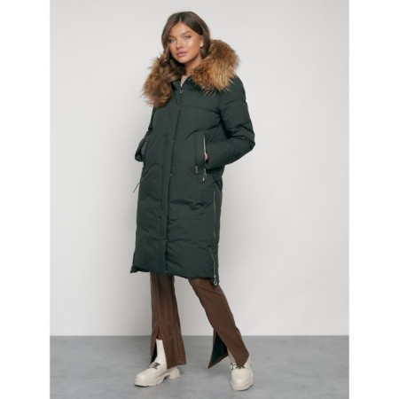 Coat insulated winter female, size 46, dark green color-1