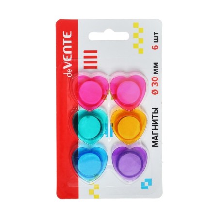 Magnets for boards 30 mm, 6 pieces, Devente Heart, mix x 4 colors, cardboard box