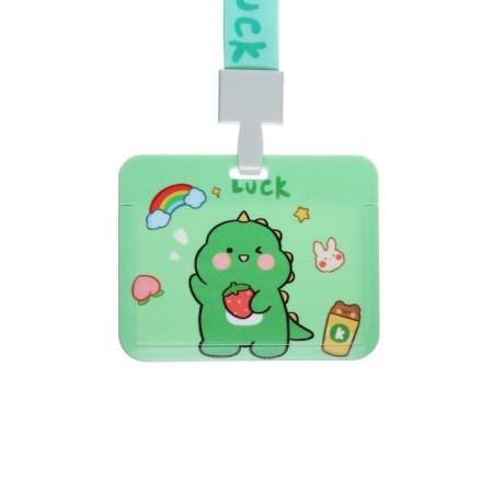 Horizontal badge 10 x 7.8 cm, internal size 5.2 x 8.2 cm, tape 42 cm, with a pattern of Dino-2
