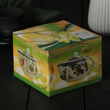 Hot teapot "Spring flowering", 200 ml, with metal sieve, green color-5