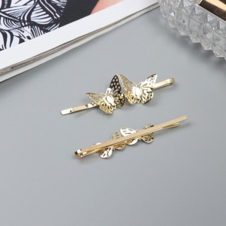 Invisibility for hair "Audrey" (set 2 pcs) butterfly carved, 5.5 cm, gold-1