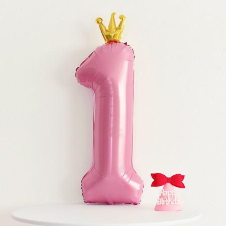 Foil ball 40 "" Number 1 with the crown ", the color is pink-2