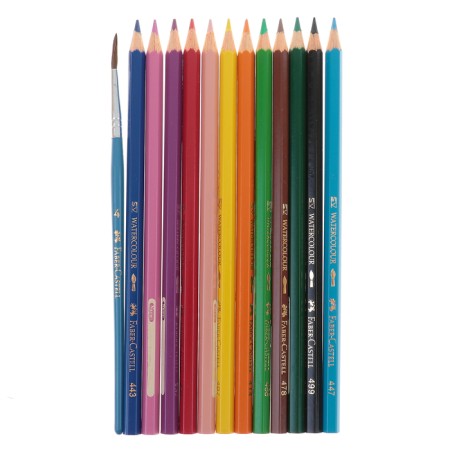 Pencils Watercolor 12 colors Faber-Castell 1144, hexagonal case, with a brush-1