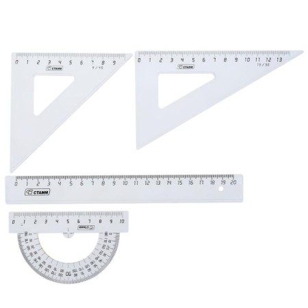 Geometric set "Istanm", medium (ruler 20 cm, triangle 9 cm 45*, triangle 13 cm 30*, transporter 10 cm 180*)