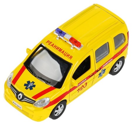 Metal machine "Renault Kangoo Resuscitation", 12 cm, doors and trunk open, yellow color-1