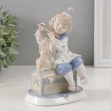 Сувенир керамика "Клоун на сундуке с собакой" 8,7х11х15 см
