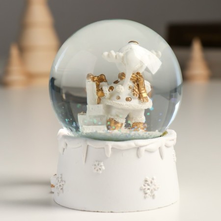 Souvenir Polystone Water Ball "Losik with a gift" White with gold 7x8x9 cm-3