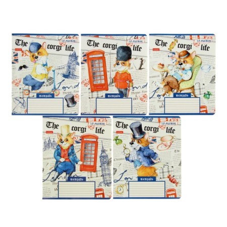 A notebook of 18 sheets in the Corgi_life cage, cover coated cardboard, rounded corners, block 65 g/m2, fields, mix