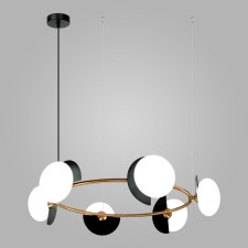 Suspension lamp Eurosvet Moity 70150/6, G9, 6x25W, 750x750 mm, brass color, black