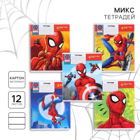Notebook in a ruler of 12 sheets, 5 types of mix, cover coated cardboard, spider-man