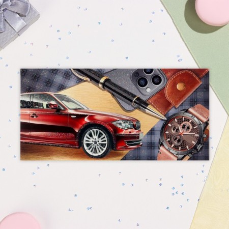 Money envelope "Universal" glitter, car, 17x8 cm-1