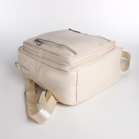 Women's backpack made of artificial leather with zipper, 6 outer pockets, milk color-2