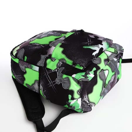 Youth backpack from textiles, 3 pockets, gray/green color-4
