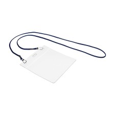 Badge horizontal, external 112 x 109 mm, internal 102 x 90 mm, on a blue lace 40cm