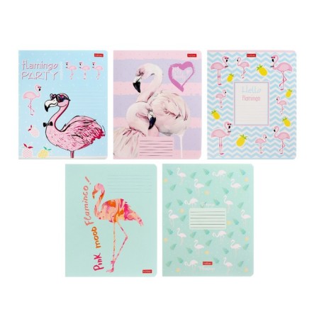 Notebook 18 sheets, in a cage, "flamingo", embossing, cover covering cardboard, 5 designs in the block-3