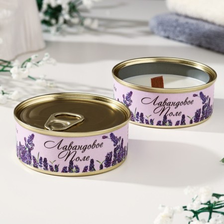 Natural candle in a tin can of soy wax "lavender field", 7.5x3 cm