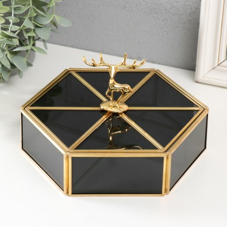 Book box with a metal frame "Golden Deer" Black Multicarine 20x17.5x11.2 cm 99327