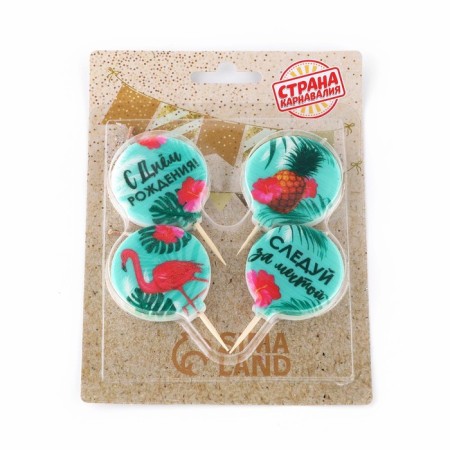 Candles in the cake "Flamingo", size 1 candle 4 × 4.4cm, set 4 pcs-2