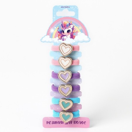 Hair elastic bands "Cute Unicorns" 6 pcs, 3.5 x 3.5 x 1 cm-1