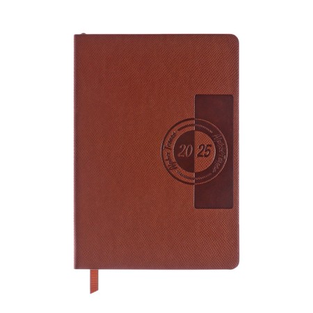 Dated diary of 2025, A6+, 176 sheets "Lyon", solid cover, pancake embossing, with liesa, block 80 g/m2, brown