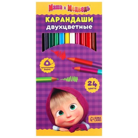 Color pencils, 24 colors, trihedral, Masha and bear-4