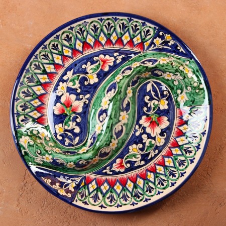 Menzhitsa Rishtan ceramics "Flowers", 32 cm, 2 section, blue-1