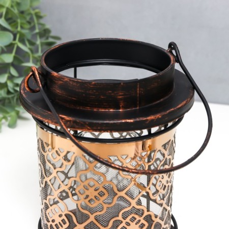 Summary metal, glass for 1 candle "Pattern on the flashlight" Patina on the black pen 18x13.5x13.5 cm 78228-4